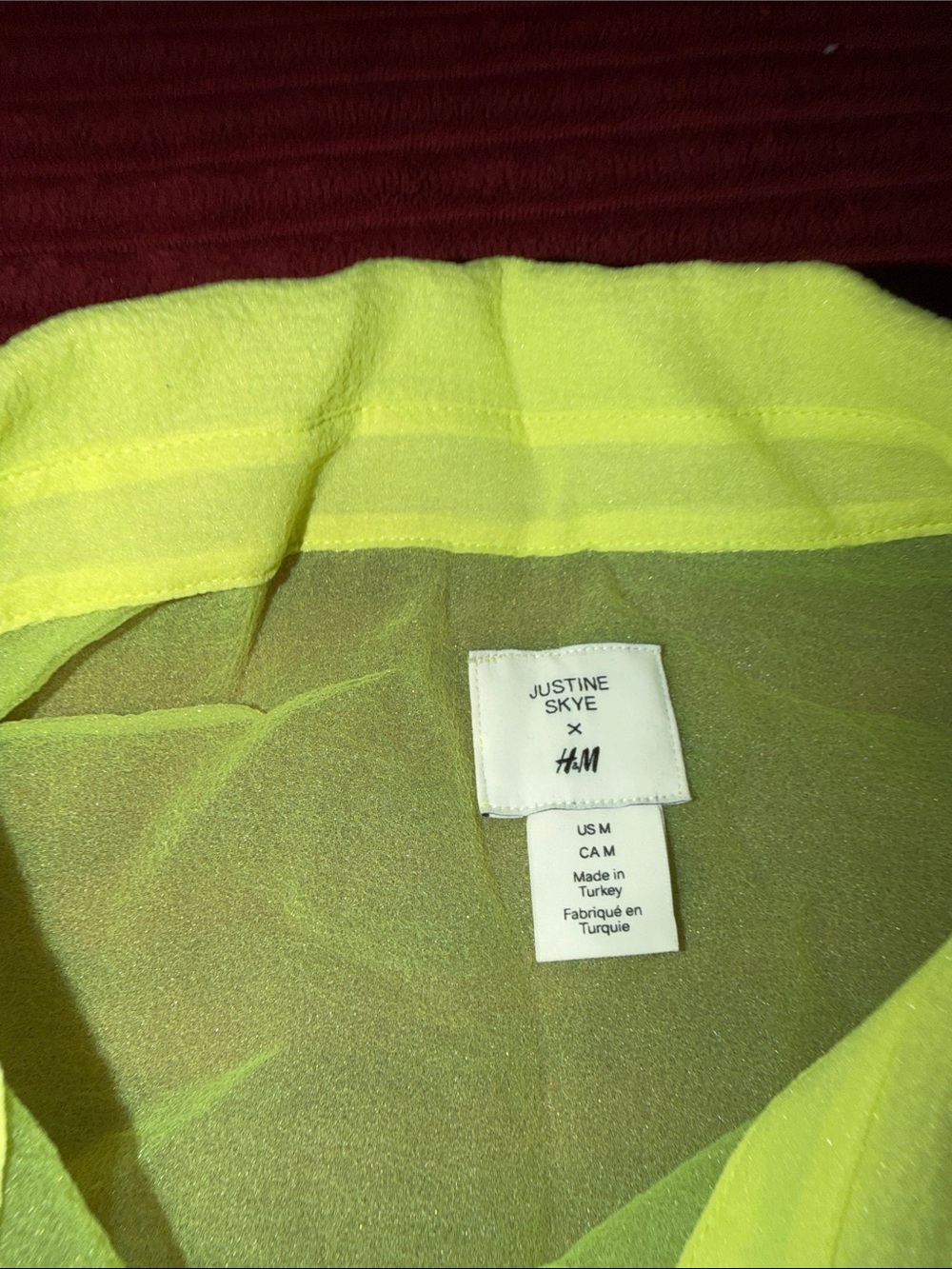 Justine Skye x H&M Sheer Neon Yellow Short-Sleeve Button-Up Shirt - Picture 4 of 6